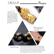 FREE Today: Transformation Fulfilment Black Obsidian Black Onyx Golden Alloy Two PiXiu Om Mani Padme Hum Bracelet