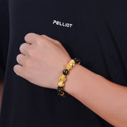 FREE Today: Transformation Fulfilment Black Obsidian Black Onyx Golden Alloy Two PiXiu Om Mani Padme Hum Bracelet