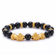 FREE Today: Transformation Fulfilment Black Obsidian Black Onyx Golden Alloy Two PiXiu Om Mani Padme Hum Bracelet