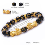 Buddha Stones Black Obsidian Black Onyx Golden Alloy Two PiXiu Om Mani Padme Hum Strength Bracelet Bracelet BS 4