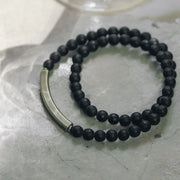 Buddha Stones Frosted Cut Surface Black Onyx Copper Brass Double Wrap Protection Bracelet