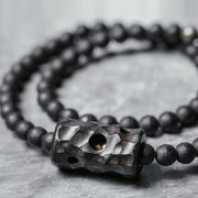 Buddha Stones Frosted Cut Surface Black Onyx Ebony Double Wrap Protection Bracelet