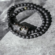 Buddha Stones Frosted Cut Surface Black Onyx Ebony Double Wrap Protection Bracelet