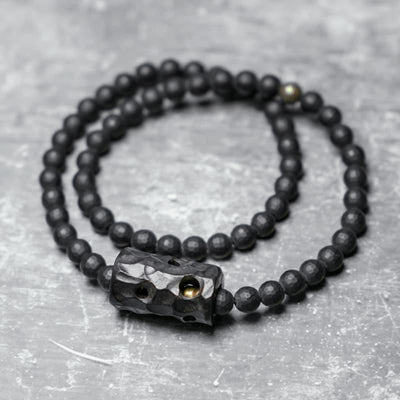 Buddha Stones Frosted Cut Surface Black Onyx Ebony Double Wrap Protection Bracelet Bracelet BS Black Onyx Ebony(Wrist Circumference: 17-17.6cm)