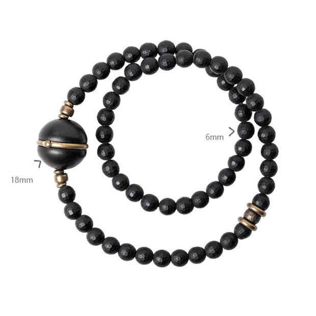 Buddha Stones Frosted Cut Surface Black Onyx Ebony Beads Double Wrap Protection Bracelet