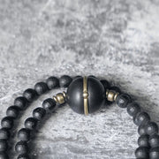 Buddha Stones Frosted Cut Surface Black Onyx Ebony Beads Double Wrap Protection Bracelet Bracelet BS 1