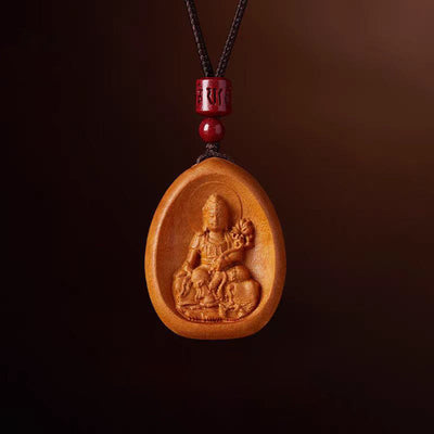 Buddha Stones Peach Wood Cinnabar Om Mani Padme Hum Chinese Zodiac Black String Necklace Pendants Necklaces & Pendants BS Peach Wood-Dragon Snake