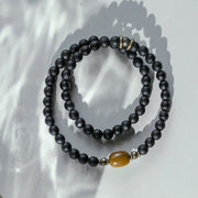 Buddha Stones Frosted Cut Surface Black Onyx Topaz Beads Double Wrap Protection Bracelet Bracelet BS 1