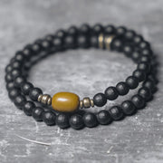 Buddha Stones Frosted Cut Surface Black Onyx Topaz Beads Double Wrap Protection Bracelet Bracelet BS Black Onyx Topaz(Wrist Circumference: 17-17.6cm)