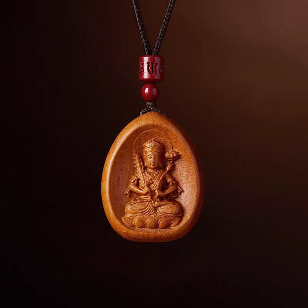 Buddha Stones Peach Wood Cinnabar Om Mani Padme Hum Chinese Zodiac Black String Necklace Pendants Necklaces & Pendants BS Peach Wood-Ox Tiger