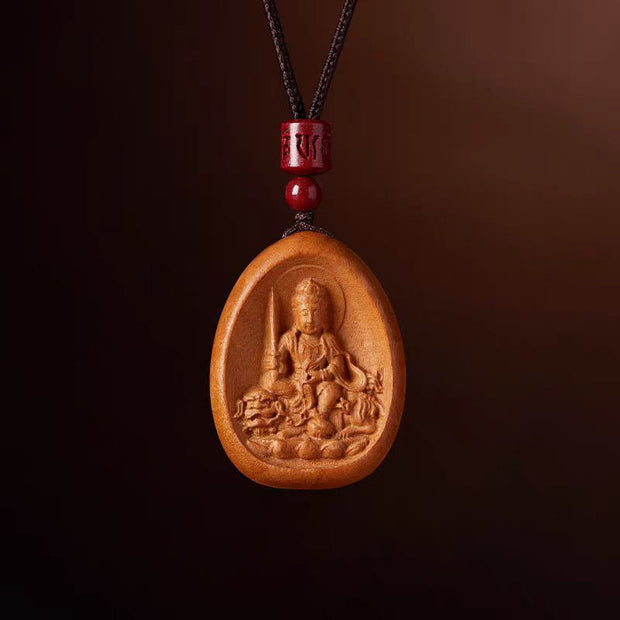 Buddha Stones Peach Wood Cinnabar Om Mani Padme Hum Chinese Zodiac Black String Necklace Pendants Necklaces & Pendants BS Peach Wood-Rabbit