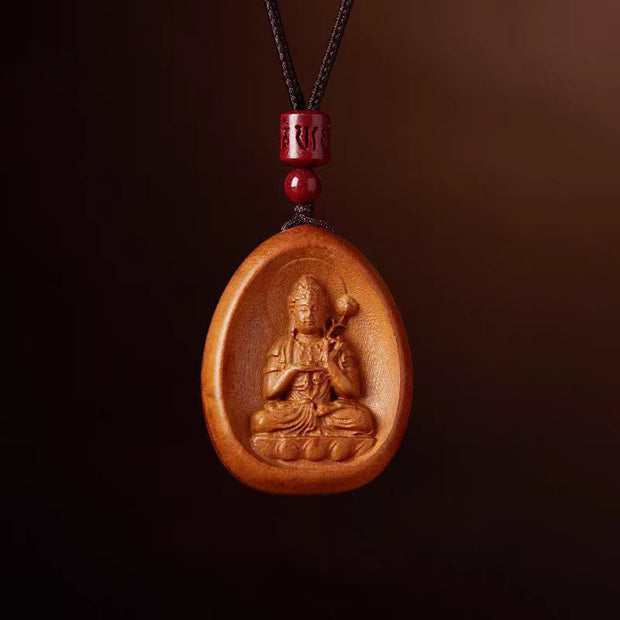 Buddha Stones Peach Wood Cinnabar Om Mani Padme Hum Chinese Zodiac Black String Necklace Pendants Necklaces & Pendants BS Peach Wood-Horse