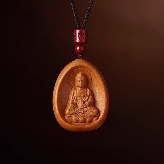 FREE Today: Wealth Luck Peach Wood Cinnabar Om Mani Padme Hum Chinese Zodiac Black String Necklace Pendant