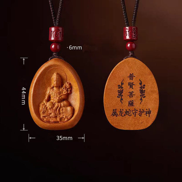 Buddha Stones Peach Wood Cinnabar Om Mani Padme Hum Chinese Zodiac Black String Necklace Pendants Necklaces & Pendants BS 19