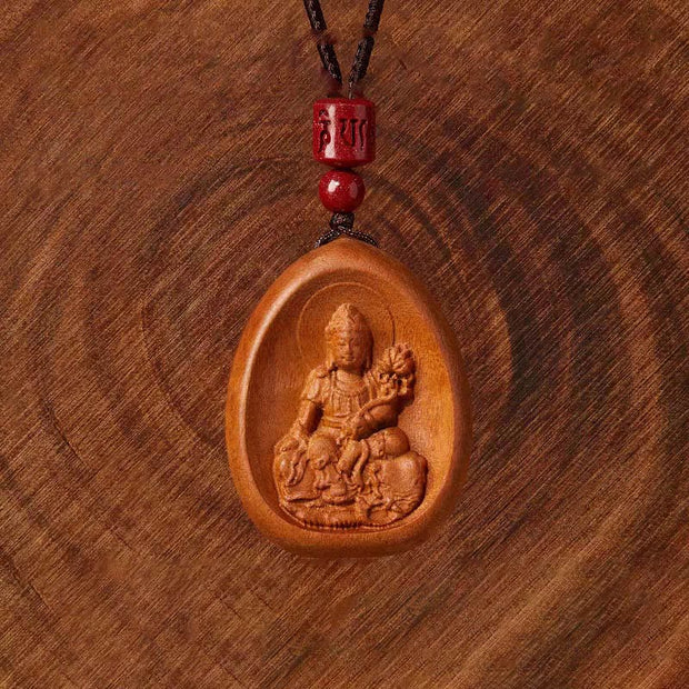 Buddha Stones Peach Wood Cinnabar Om Mani Padme Hum Chinese Zodiac Black String Necklace Pendants Necklaces & Pendants BS 2