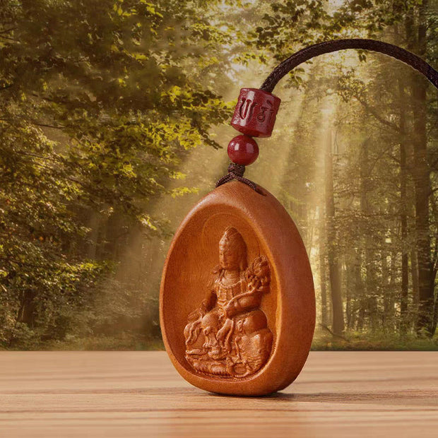 Buddha Stones Peach Wood Cinnabar Om Mani Padme Hum Chinese Zodiac Black String Necklace Pendants Necklaces & Pendants BS 11