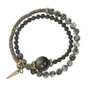 Buddha Stones Gold Sheen Obsidian Black Rutilated Quartz Copper Brass Double Wrap Protection Bracelet Bracelet BS 9