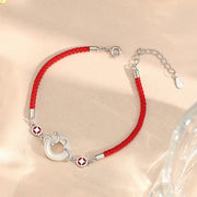 Buddha Stones Hetian Jade Chalcedony Peace Buckle Coin 925 Sterling Silver Year Of The Snake Red String Prosperity Bracelet Bracelet BS Chalcedony 925 Sterling Silver Snake(Length: 15+4cm)