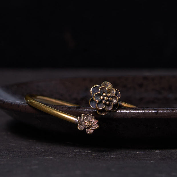 Buddha Stones Peach Blossom Copper Brass Healing Bracelet Bangle