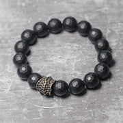 Buddha Stones Matte Frosting Black Onyx Copper Brass Protection Bracelet Bracelet BS Black Onyx Brass(Wrist Circumference: 17-17.6cm)