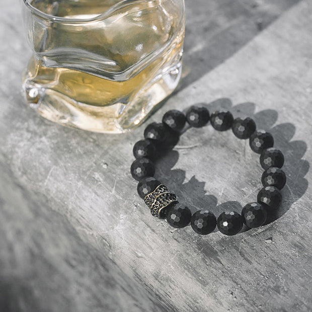 Buddha Stones Matte Frosting Black Onyx Copper Brass Protection Bracelet