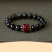 Buddha Stones Chinese Zodiac Natural Black Obsidian Cinnabar Purification Bracelet Bracelet BS 10mm Black Obsidian Cinnabar-Monkey