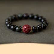 Buddha Stones Chinese Zodiac Natural Black Obsidian Cinnabar Purification Bracelet Bracelet BS 10mm Black Obsidian Cinnabar-Rooster