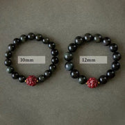 Buddha Stones Chinese Zodiac Natural Black Obsidian Cinnabar Purification Bracelet Bracelet BS 1