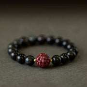 Buddha Stones Chinese Zodiac Natural Black Obsidian Cinnabar Purification Bracelet Bracelet BS 4