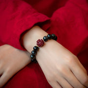 Buddha Stones Chinese Zodiac Natural Black Obsidian Cinnabar Purification Bracelet Bracelet BS 16