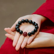 Buddha Stones Chinese Zodiac Natural Black Obsidian Cinnabar Purification Bracelet Bracelet BS 11