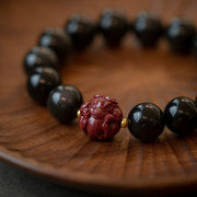 Buddha Stones Chinese Zodiac Natural Black Obsidian Cinnabar Purification Bracelet Bracelet BS 10