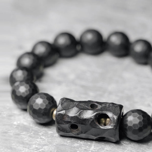 Buddha Stones Matte Frosted Surface Black Onyx Ebony Protection Bracelet