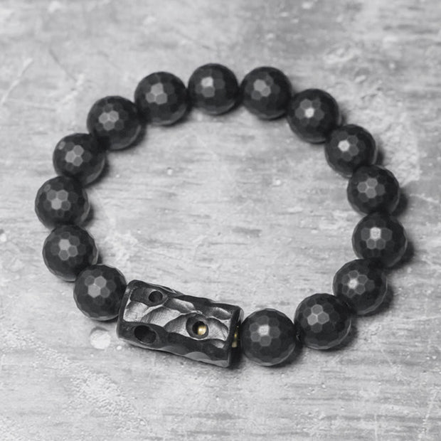 Buddha Stones Matte Frosted Surface Black Onyx Ebony Protection Bracelet Bracelet BS Black Onyx Ebony(Wrist Circumference: 17-17.6cm)