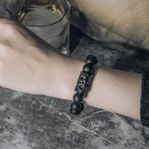 Buddha Stones Matte Frosted Surface Black Onyx Ebony Protection Bracelet