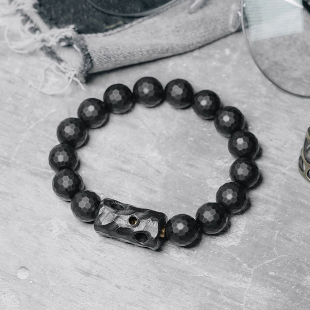 Buddha Stones Matte Frosted Surface Black Onyx Ebony Protection Bracelet