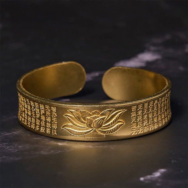 FREE Today: New Beginning Heart Sutra Lotus Flower Copper Brass Cuff Bracelet Bangle