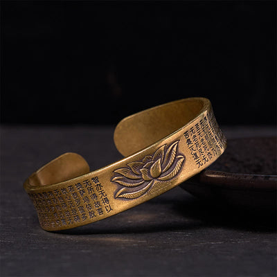 FREE Today: New Beginning Heart Sutra Lotus Flower Copper Brass Cuff Bracelet Bangle