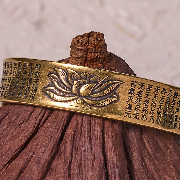 FREE Today: New Beginning Heart Sutra Lotus Flower Copper Brass Cuff Bracelet Bangle