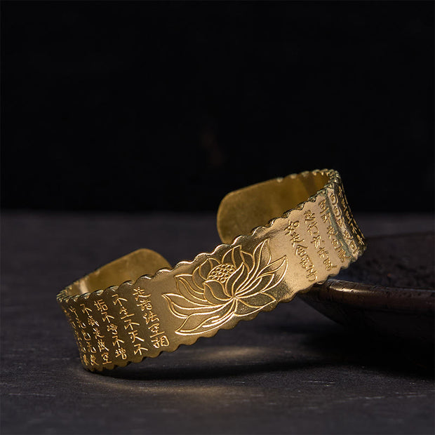 FREE Today: Enlightenment and New Beginning Heart Sutra Lotus Flower Copper Brass Cuff Bracelet Bangle