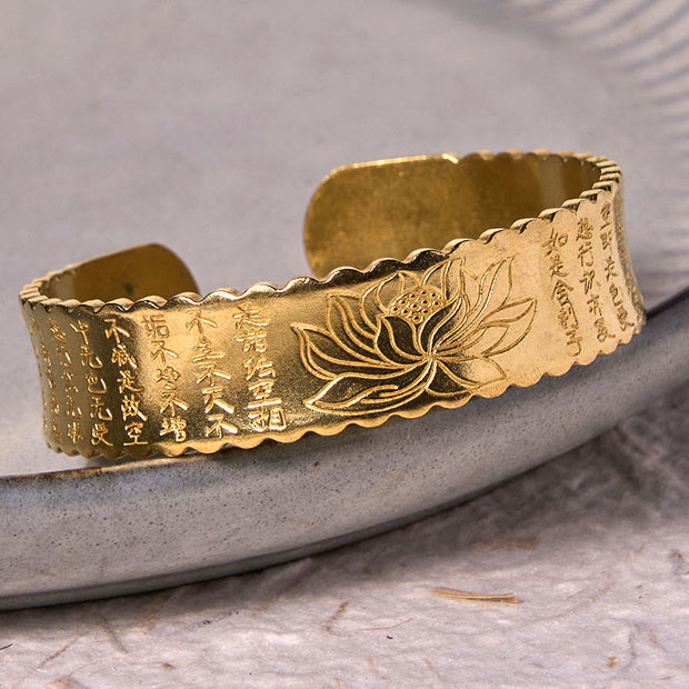 FREE Today: Enlightenment and New Beginning Heart Sutra Lotus Flower Copper Brass Cuff Bracelet Bangle