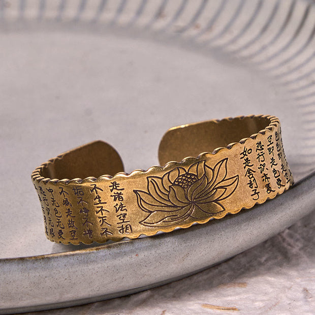 FREE Today: Enlightenment and New Beginning Heart Sutra Lotus Flower Copper Brass Cuff Bracelet Bangle