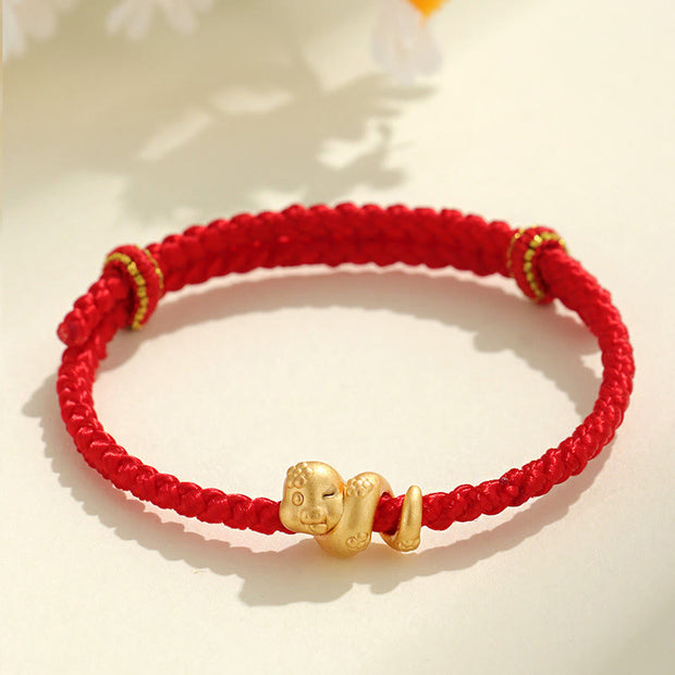 Buddha Stones Handmade 999 Sterling Silver Year Of Snake Red String Luck Braided Bracelet Bracelet BS 3