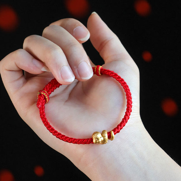 Buddha Stones Handmade 999 Sterling Silver Year Of Snake Red String Luck Braided Bracelet Bracelet BS Red String 999 Sterling Silver Gold Snake