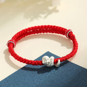 Buddha Stones Handmade 999 Sterling Silver Year Of Snake Red String Luck Braided Bracelet Bracelet BS Red String 999 Sterling Silver Snake