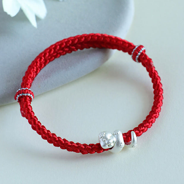 Buddha Stones Handmade 999 Sterling Silver Year Of Snake Red String Luck Braided Bracelet Bracelet BS 11