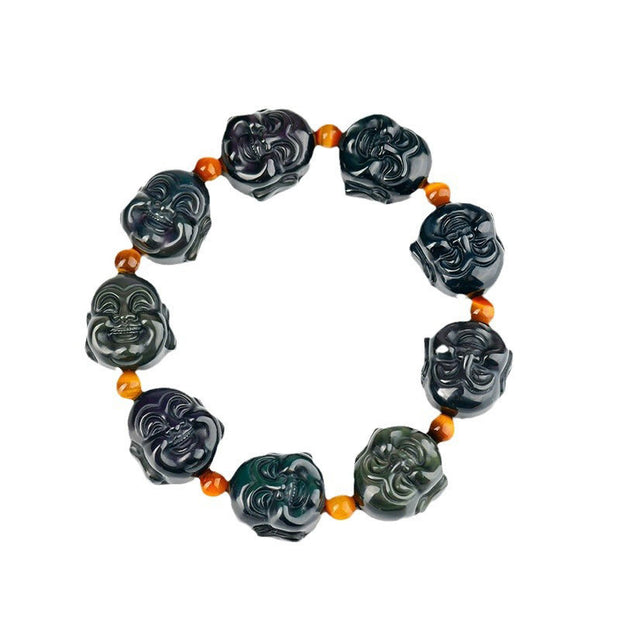 Buddha Stones Rainbow Obsidian Laughing Buddha Positive Transformation Bracelet Bracelet BS 7