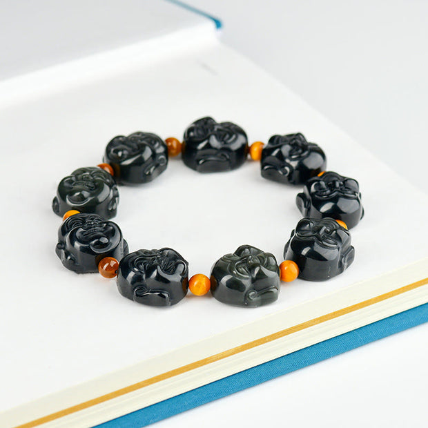 Buddha Stones Rainbow Obsidian Laughing Buddha Positive Transformation Bracelet