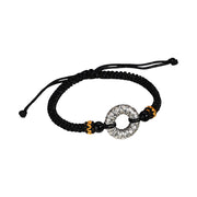 Buddha Stones Handmade Black Onyx 999 Sterling Silver Peace Buckle Dragon Black String Luck Braided Bracelet Bracelet BS 10