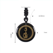 Buddha Stones Swastika Pattern Vajra Protection Mantra Natural Various Crystal Black Obsidian Purification Necklace Pendant